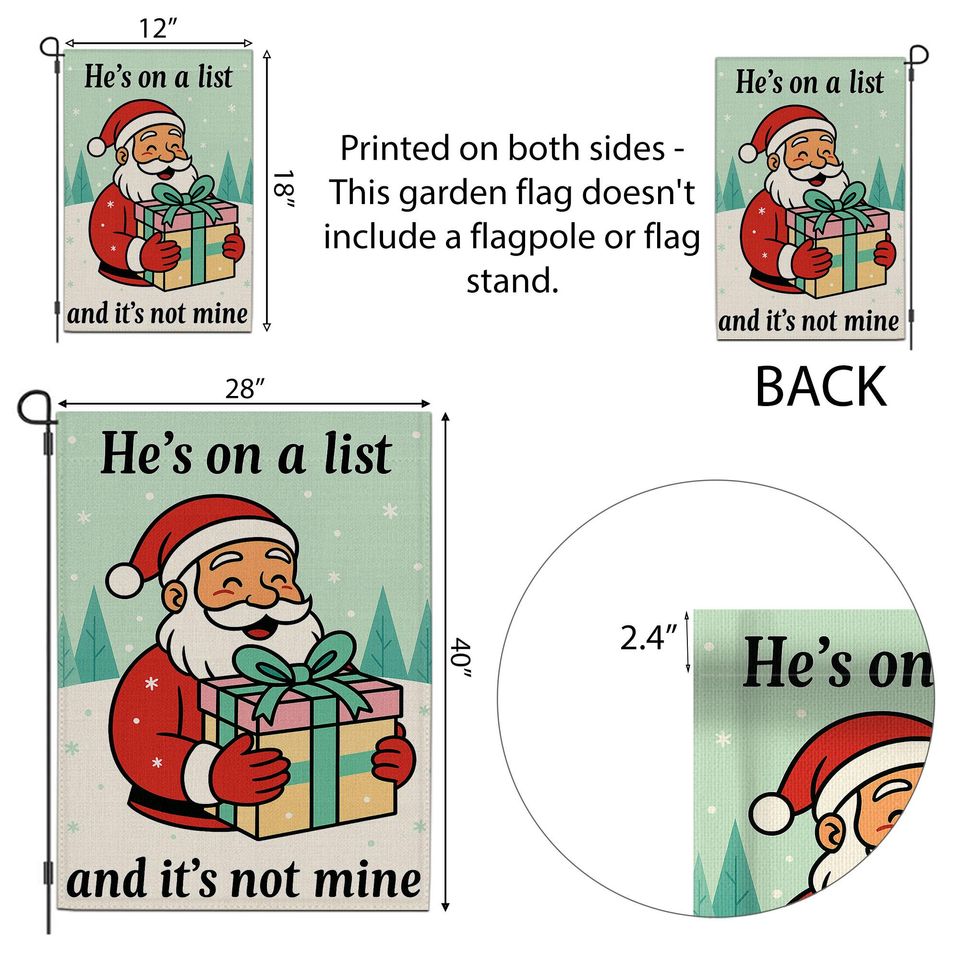 Funny Santa 'He's On A List' Garden Flag, Christmas Yard Decor