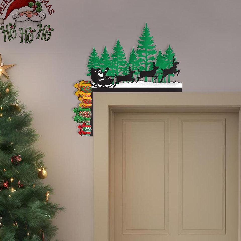 Santa Sleigh Door Corner Sign, Christmas Reindeer Christmas Decor, Holiday Door Frame Decor, Festive Xmas Wall Art, Winter Home Decor