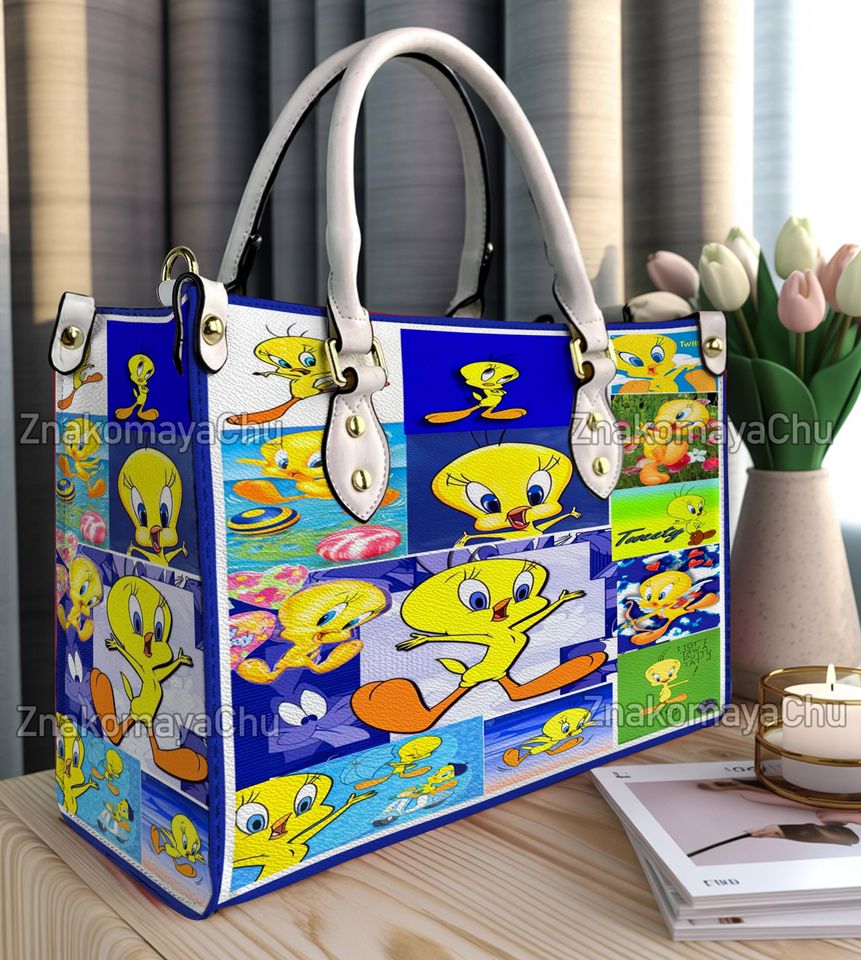 Tweety Bird Leather Handbag, Tweety Bird Shoulder Bag, Vintage Crossbody Bag, Top Handle Bag