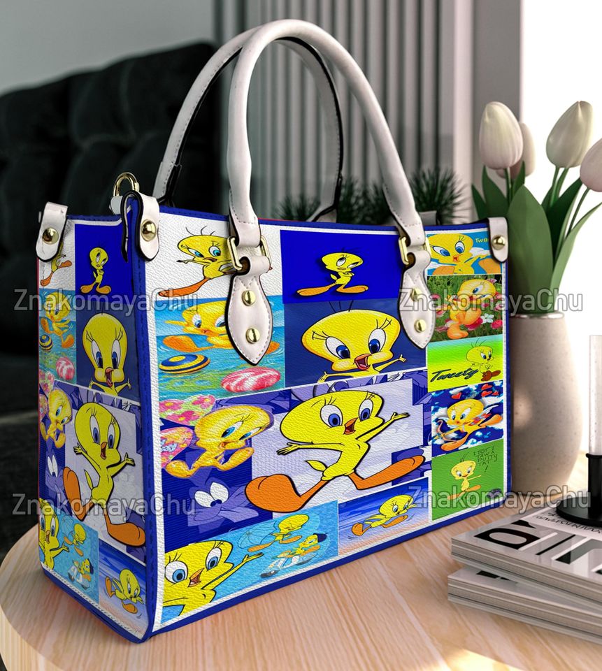 Tweety Bird Leather Handbag, Tweety Bird Shoulder Bag, Vintage Crossbody Bag, Top Handle Bag