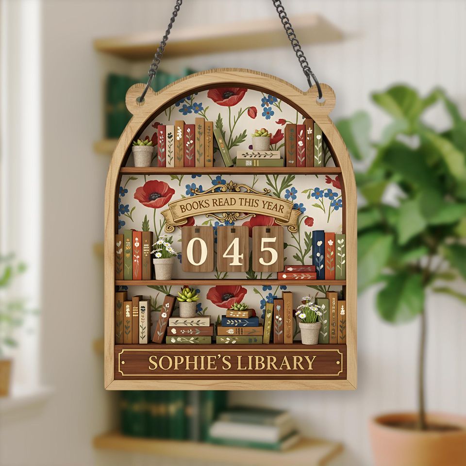Floral Books Read Tracker, Personalized Reading Sign, Custom Library Shelf Decor