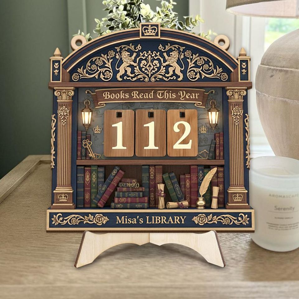 Personalized Navy Gold Reading Tracker Sign, Elegant Book Count Display,Custom Library Wall Dcor, Custom Classic Bookshelf Sign for Readers