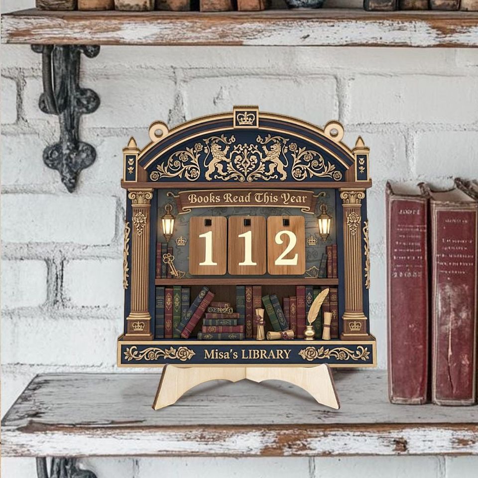 Personalized Navy Gold Reading Tracker Sign, Elegant Book Count Display,Custom Library Wall Dcor, Custom Classic Bookshelf Sign for Readers