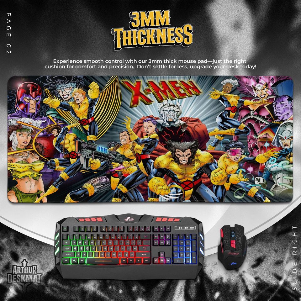 X-Men Marvel Mouse Pad - Wolverine, Cyclops & Storm Comic Desk Mat, Superhero Gaming Mat, Gift for Marvel Fans
