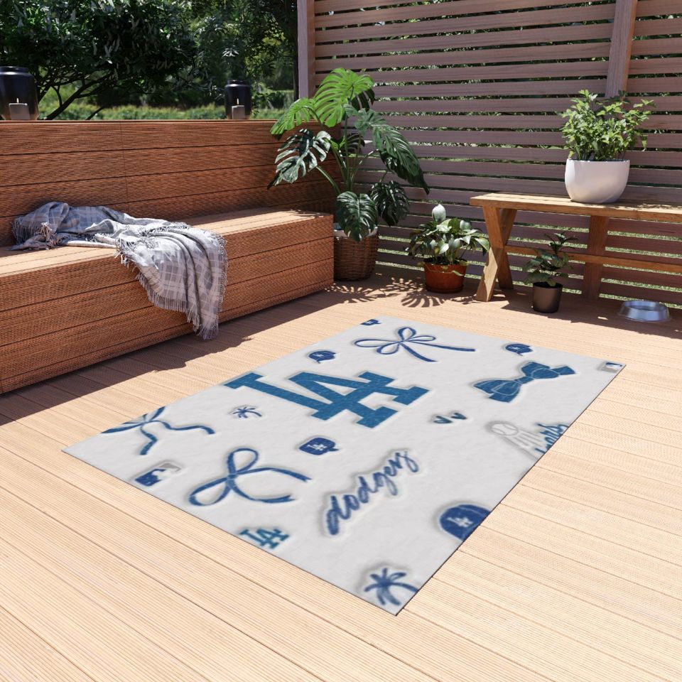 LA Dodgers Outdoor Rug: Polyester Chenille, Non-Slip Game Day Decor