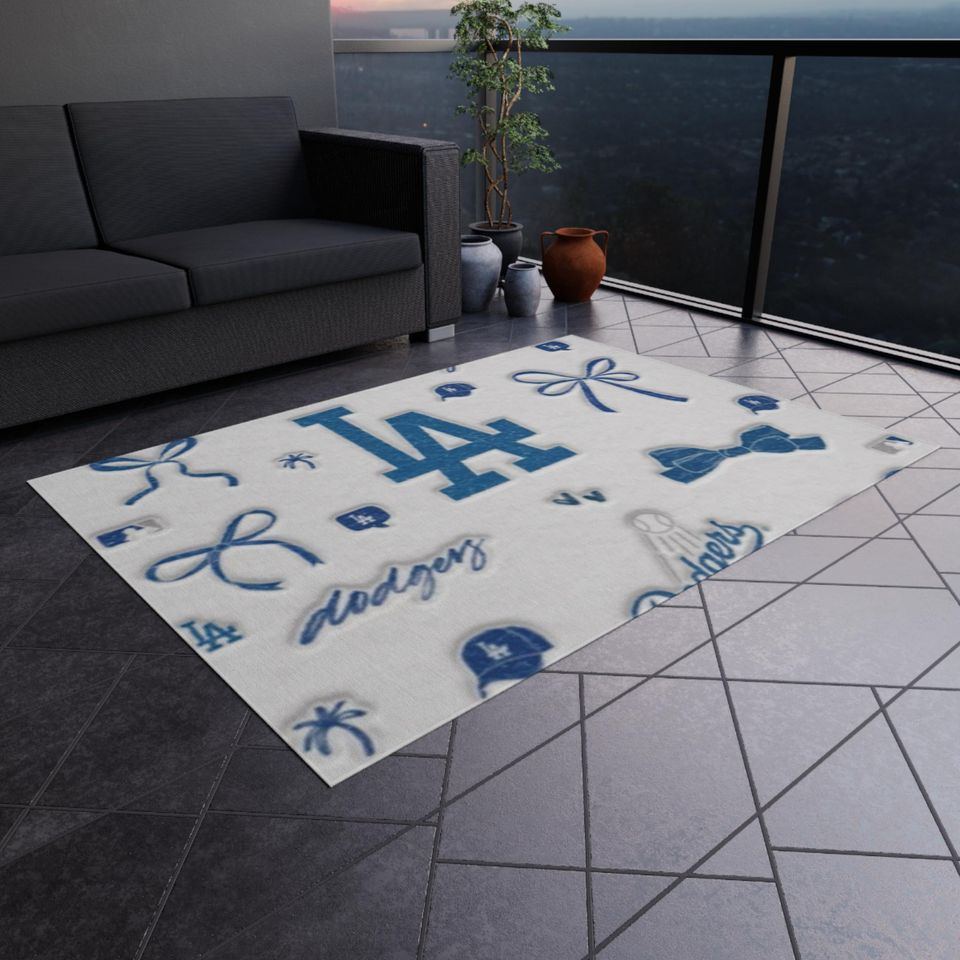 LA Dodgers Outdoor Rug: Polyester Chenille, Non-Slip Game Day Decor