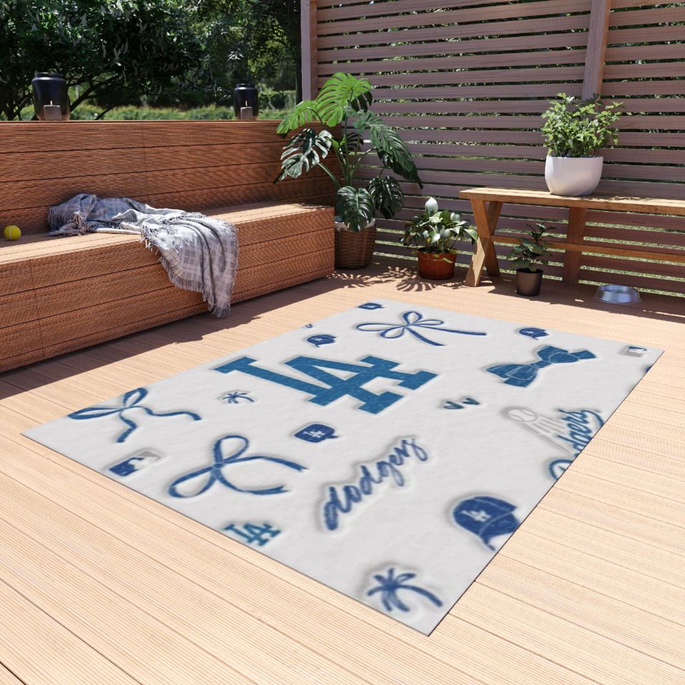 LA Dodgers Outdoor Rug: Polyester Chenille, Non-Slip Game Day Decor