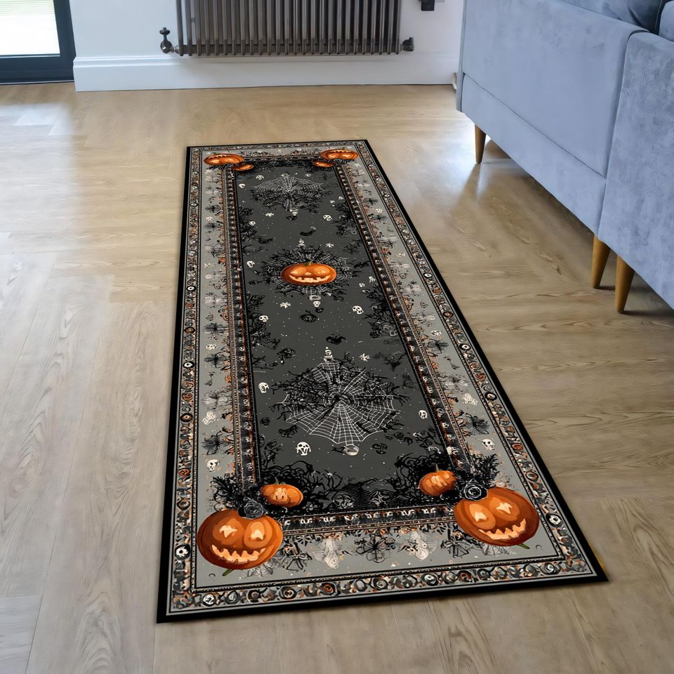 Long Runner, Glowing Pumpkin Moon Carpet, Decor for Living Room or Bedroom