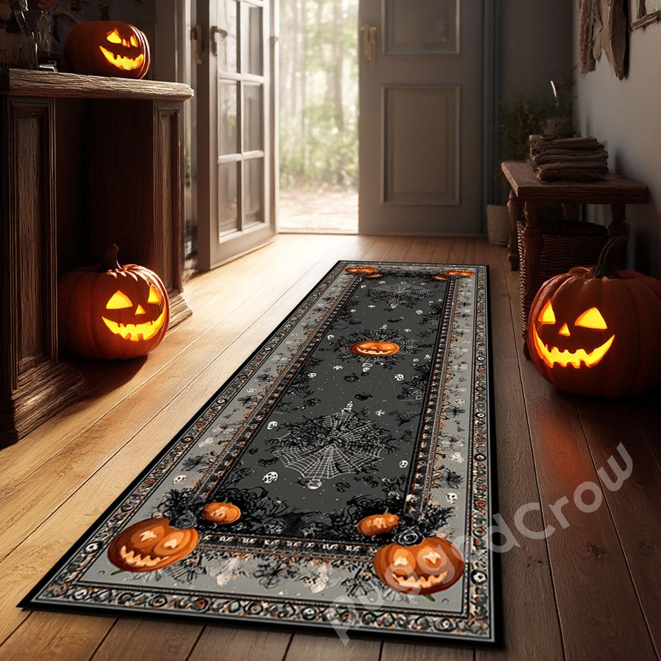 Long Runner, Glowing Pumpkin Moon Carpet, Decor for Living Room or Bedroom