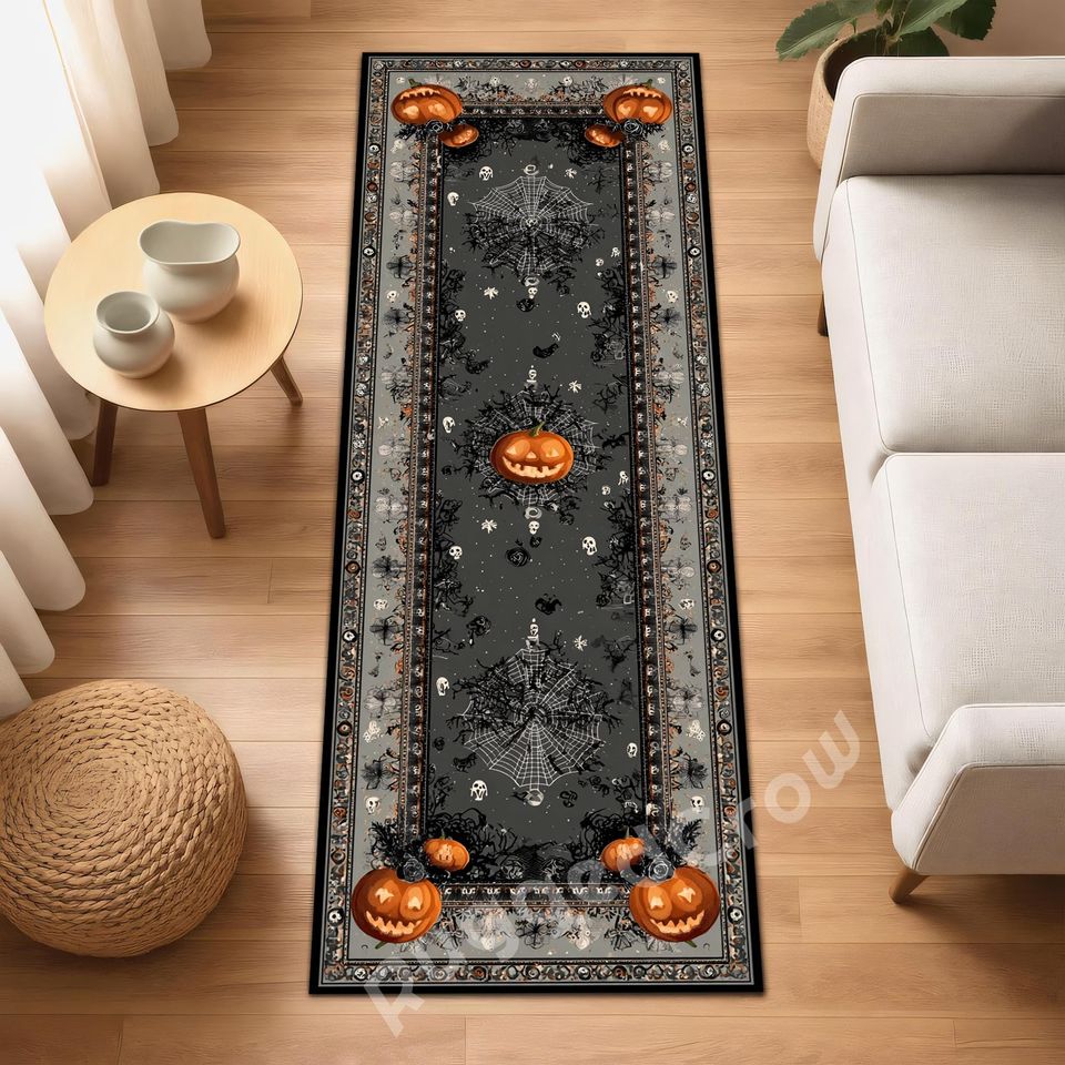 Long Runner, Glowing Pumpkin Moon Carpet, Decor for Living Room or Bedroom