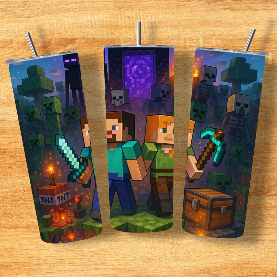 Minecraft Wrap | Skinny Tumbler Wrap | Game Tumbler Sublimation, Gift for Game Lover Cup