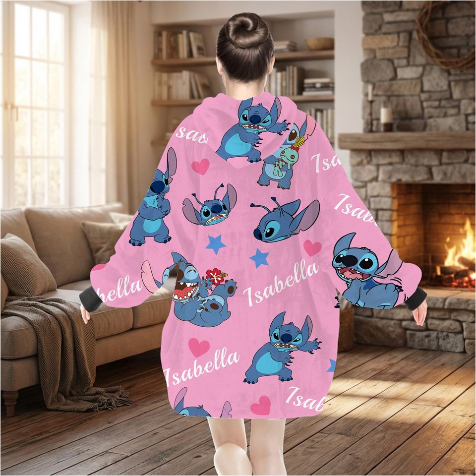 Custom Stitch Blanket Hoodie with Personalized Name Oversized Wearable Blanket for Kids, Women, and Men