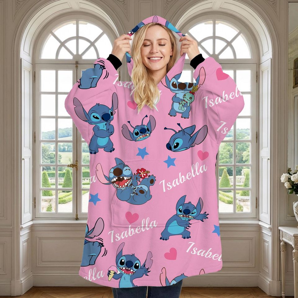 Custom Stitch Blanket Hoodie with Personalized Name Oversized Wearable Blanket for Kids, Women, and Men