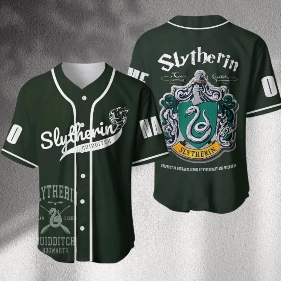 Wizard Serpent Baseball Jersey: Dark Green Button-Up with Crest