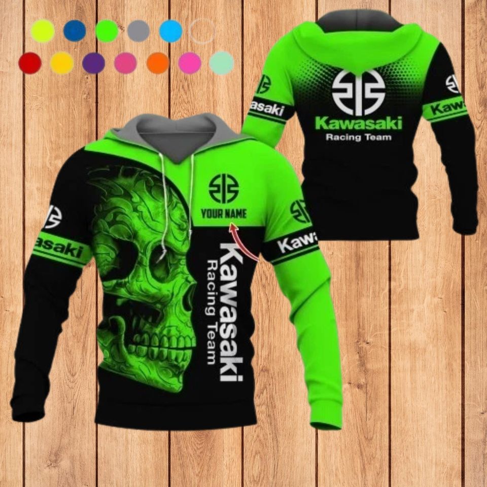 Custom Skull Racing Hoodie Green Black Biker Motorcycle Sweatshirt
