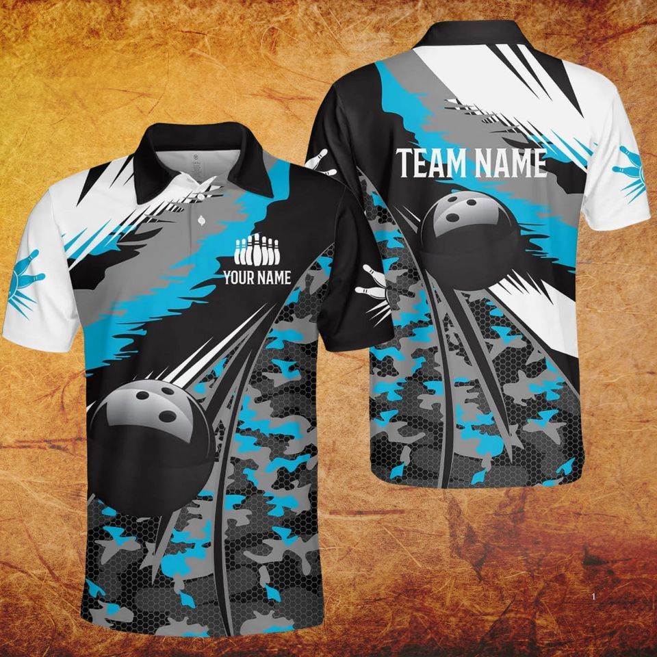 Custom Camouflage Bowling Polo Shirt with Personalized Team Name