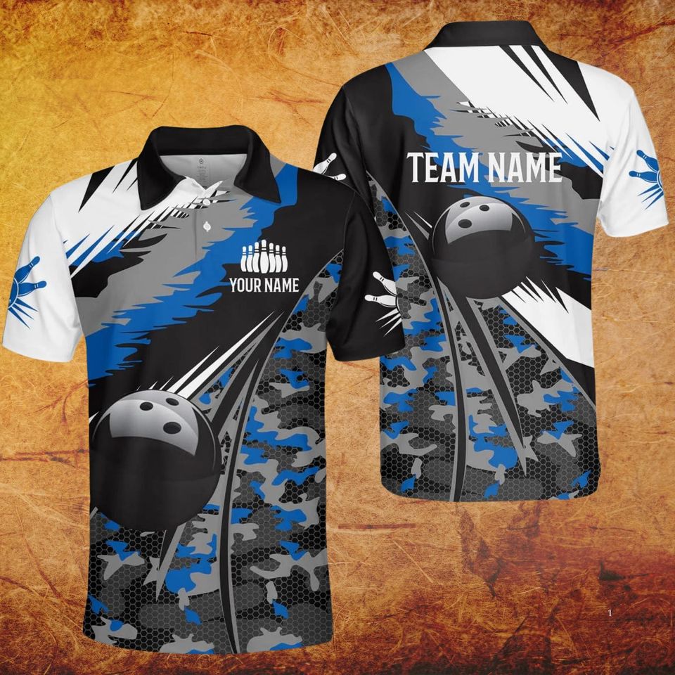 Custom Camouflage Bowling Polo Shirt with Personalized Team Name