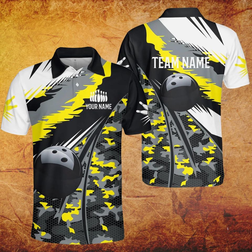 Custom Camouflage Bowling Polo Shirt with Personalized Team Name