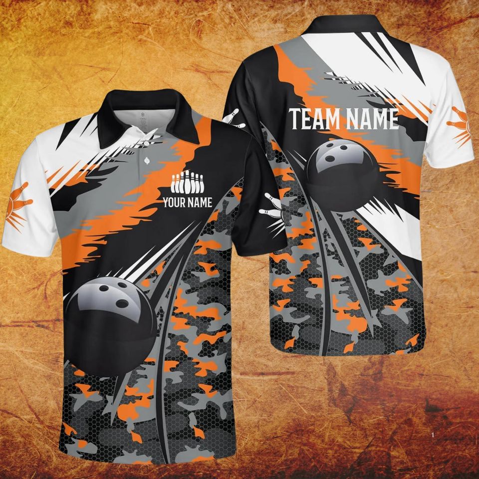 Custom Camouflage Bowling Polo Shirt with Personalized Team Name