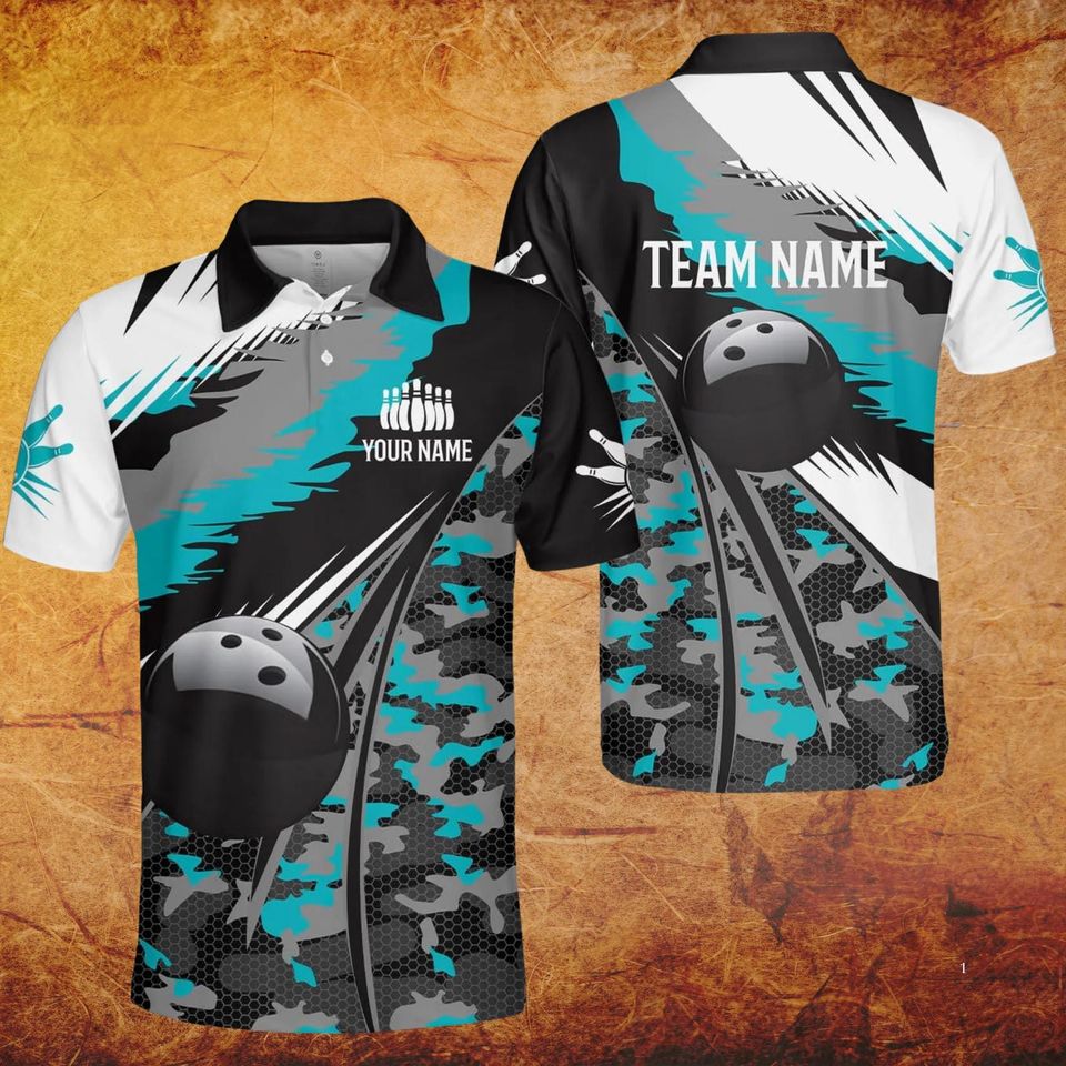 Custom Camouflage Bowling Polo Shirt with Personalized Team Name
