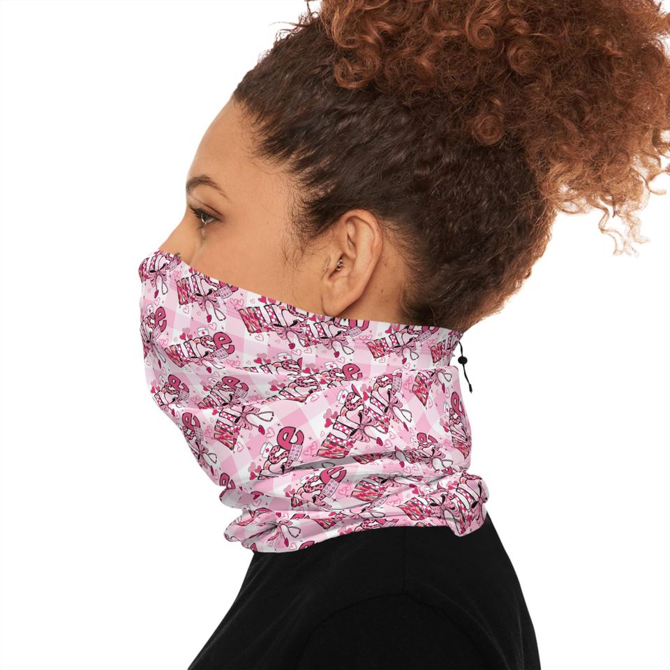 Pink Gingham Neck Gaiter - Drawstring Winter Face Mask