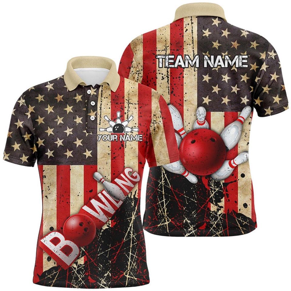 Vintage USA Flag Bowling Shirt with Custom Team Name