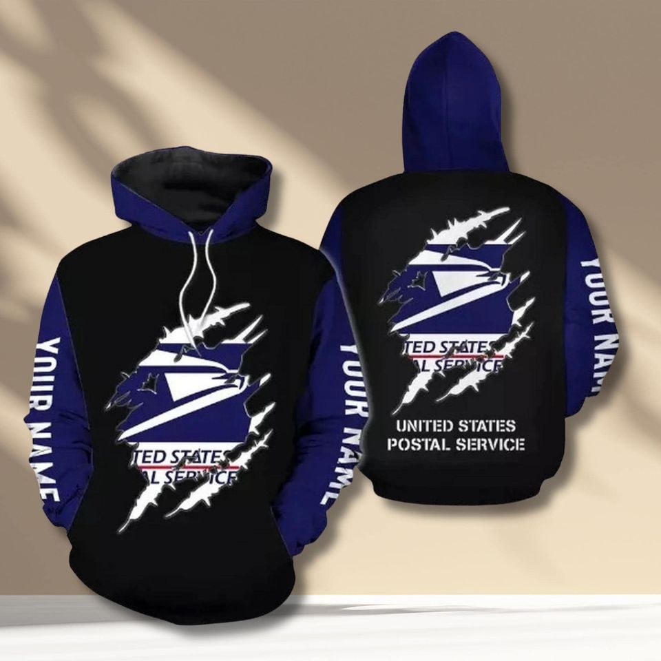 Postal Worker Ripped Print Hoodie with Eagle Mail Carrier Design Unisex Pullover Custom Name