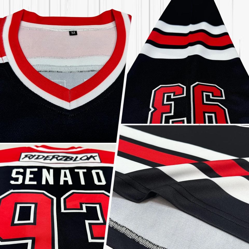 Customizable Black & Red Hockey Jersey: Personalized Team Uniform, Fan Gift