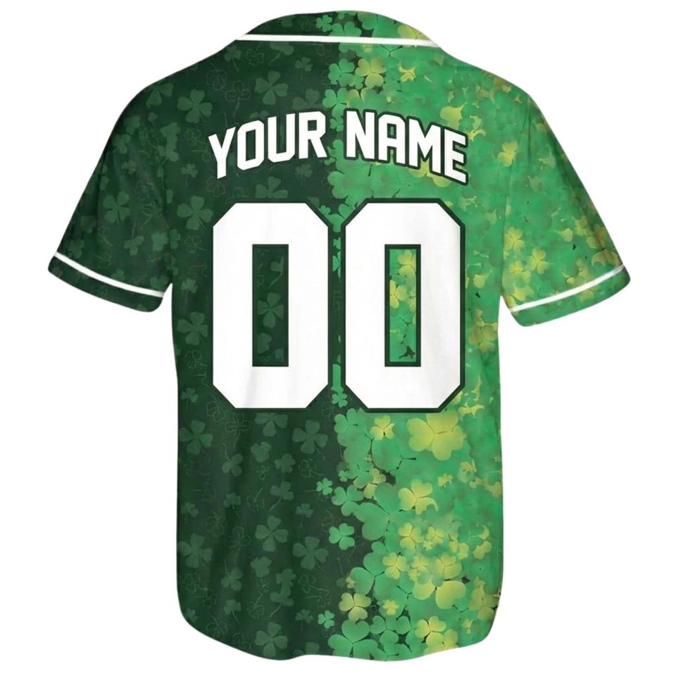 Custom St Patricks Day Baseball Jersey Shirt, Green Shamrock Button Up, Personalized Name & Number, Irish Team Spirit Gift, for Men Women