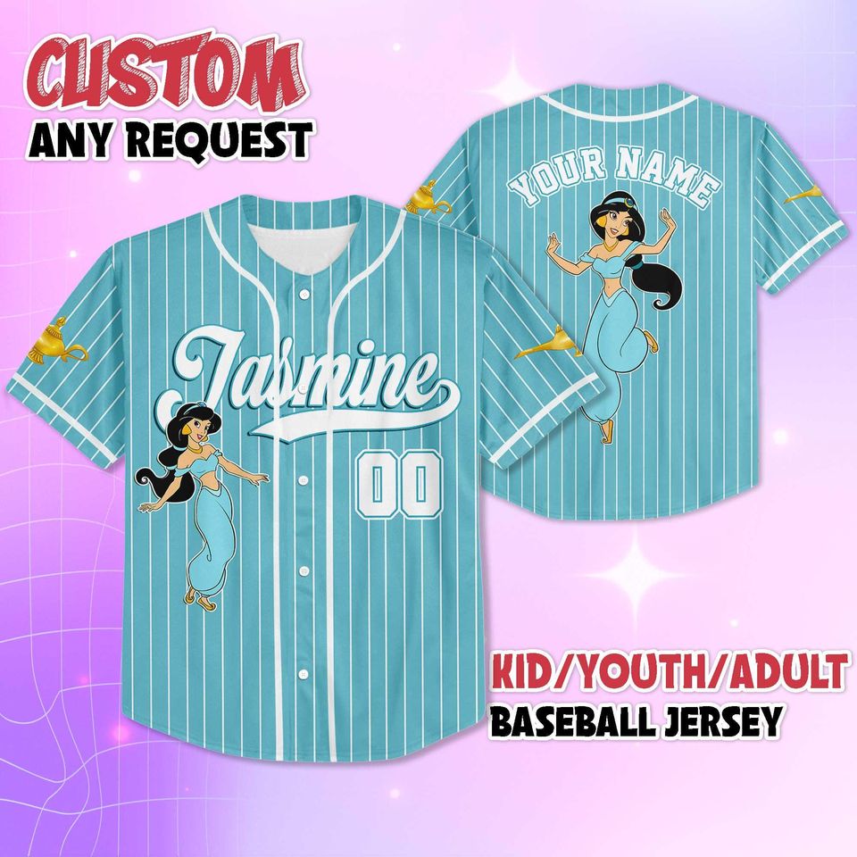 Personalized Jasmine Baseball Jersey, Custom Disney Princess Jasmine Baseball Shirt