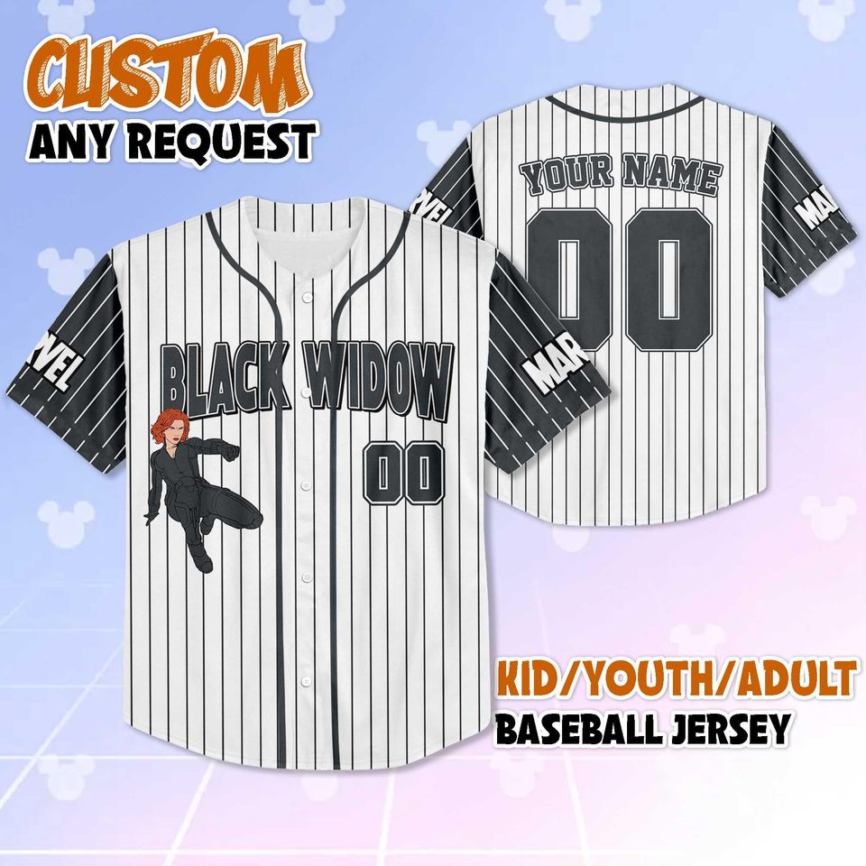 Custom Black Widow Baseball Jersey, Personalized Superhero Baseball Shirt