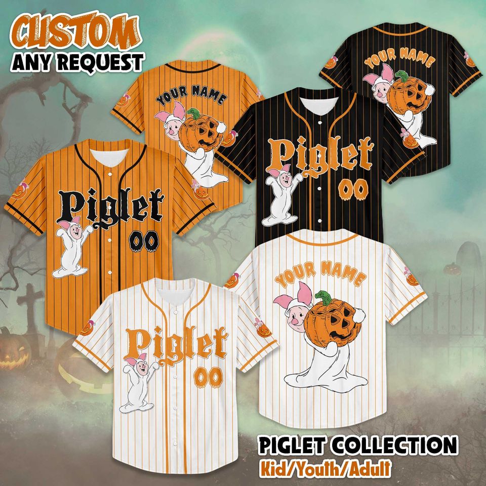 Personalized Piglet Halloween Baseball Jersey, Custom Disney Winnie the Pooh Shirt