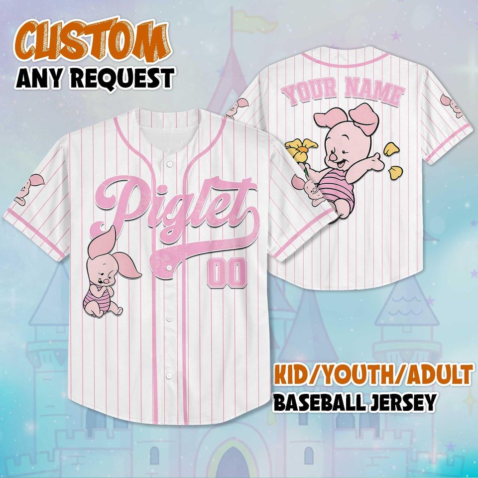 Personalized Baby Piglet Baseball Jersey, Custom Winnie the Pooh Shirt