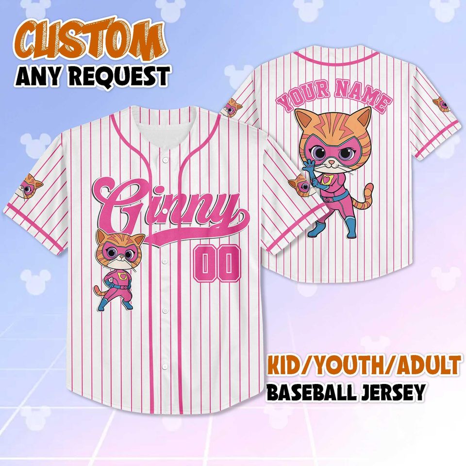 Personalized SuperKitties Ginny Baseball Jersey, Custom SuperKitties Shirt for Kids