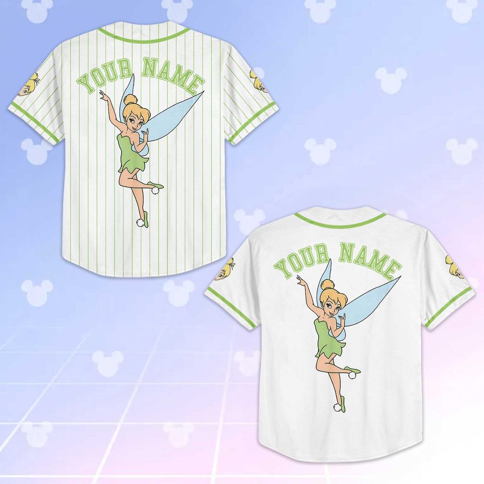 Personalized Tinker Bell Baseball Jersey, Custom Disney Tinker Bell Baseball Shirt