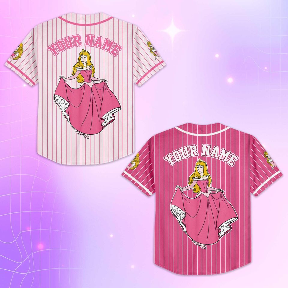 Custom Sleeping Beauty Aurora Baseball Jersey, Custom Disney Princess Aurora Baseball