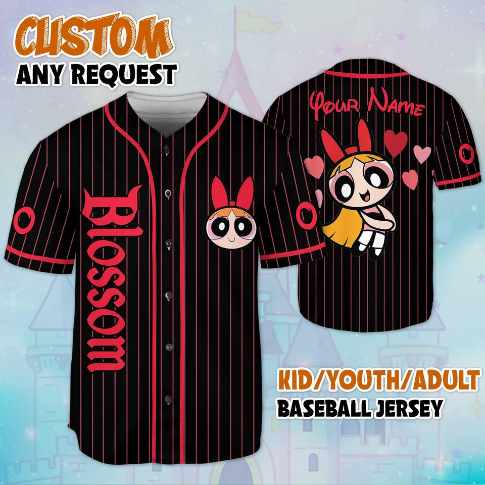 Personalized Blossom Baseball Jersey, Custom The Powerpuff Girls Jersey Shirt