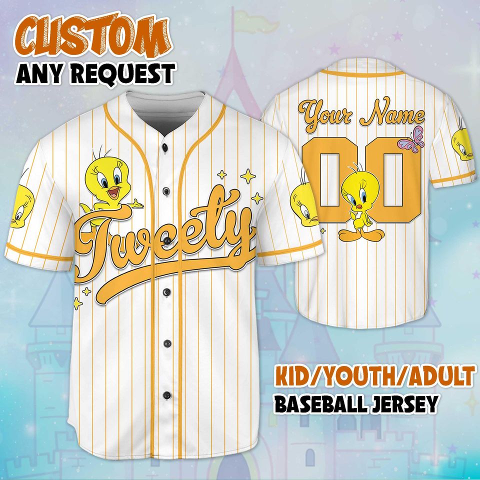 Custom Tweety Bird Baseball Jersey, Matching Family Tee