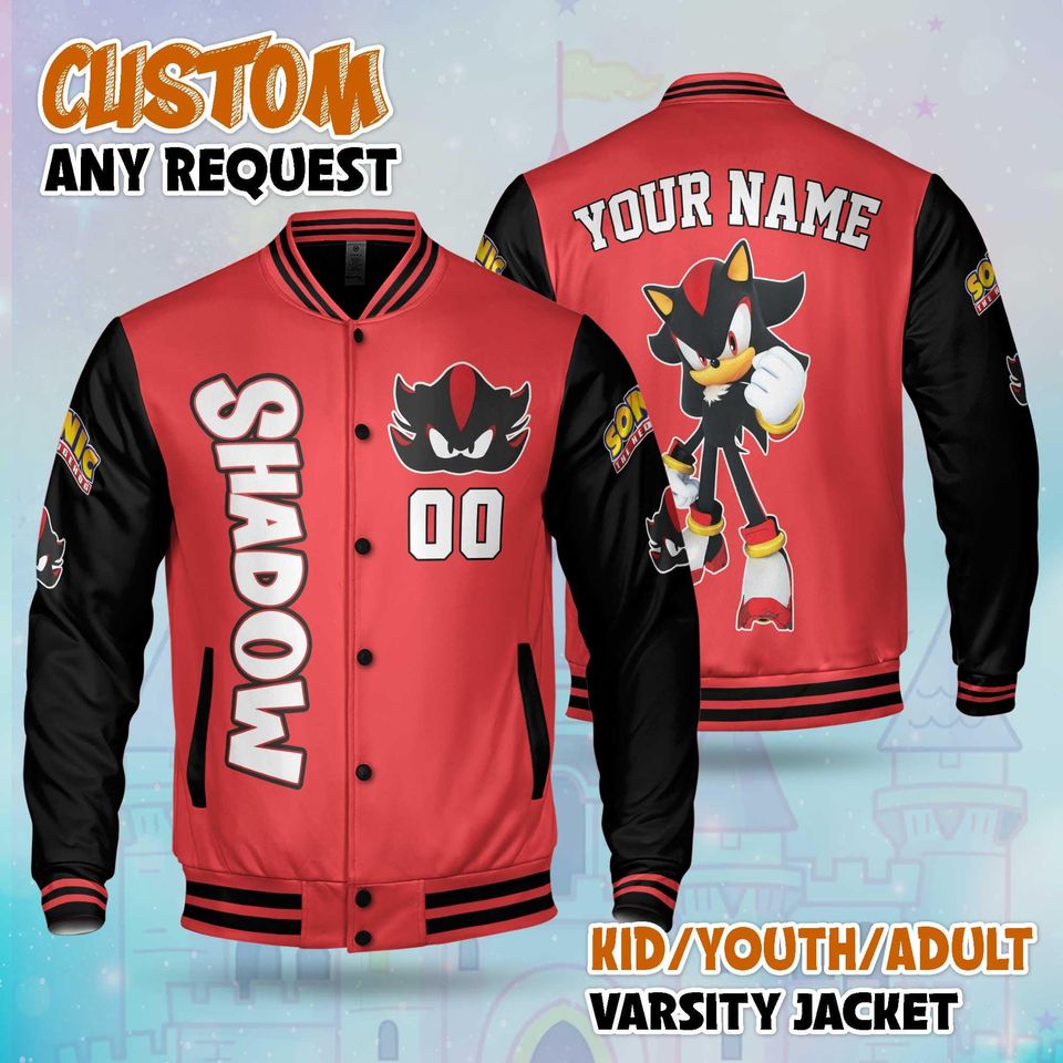 Custom Shadow Varsity Jacket, Personalized Sonic the Hedgehog Baseball Jacket, Shadow  Kids Youth Adult Varsity Jacket