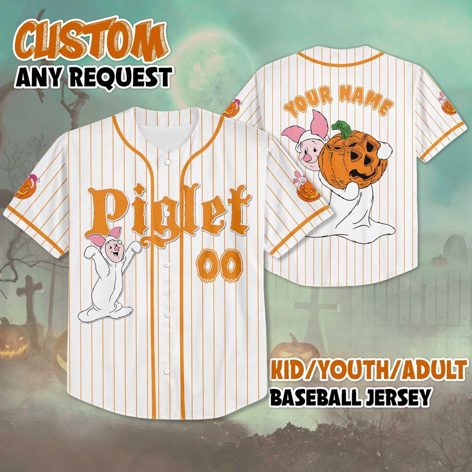 Personalized Piglet Halloween Baseball Jersey, Custom Disney Winnie the Pooh Shirt