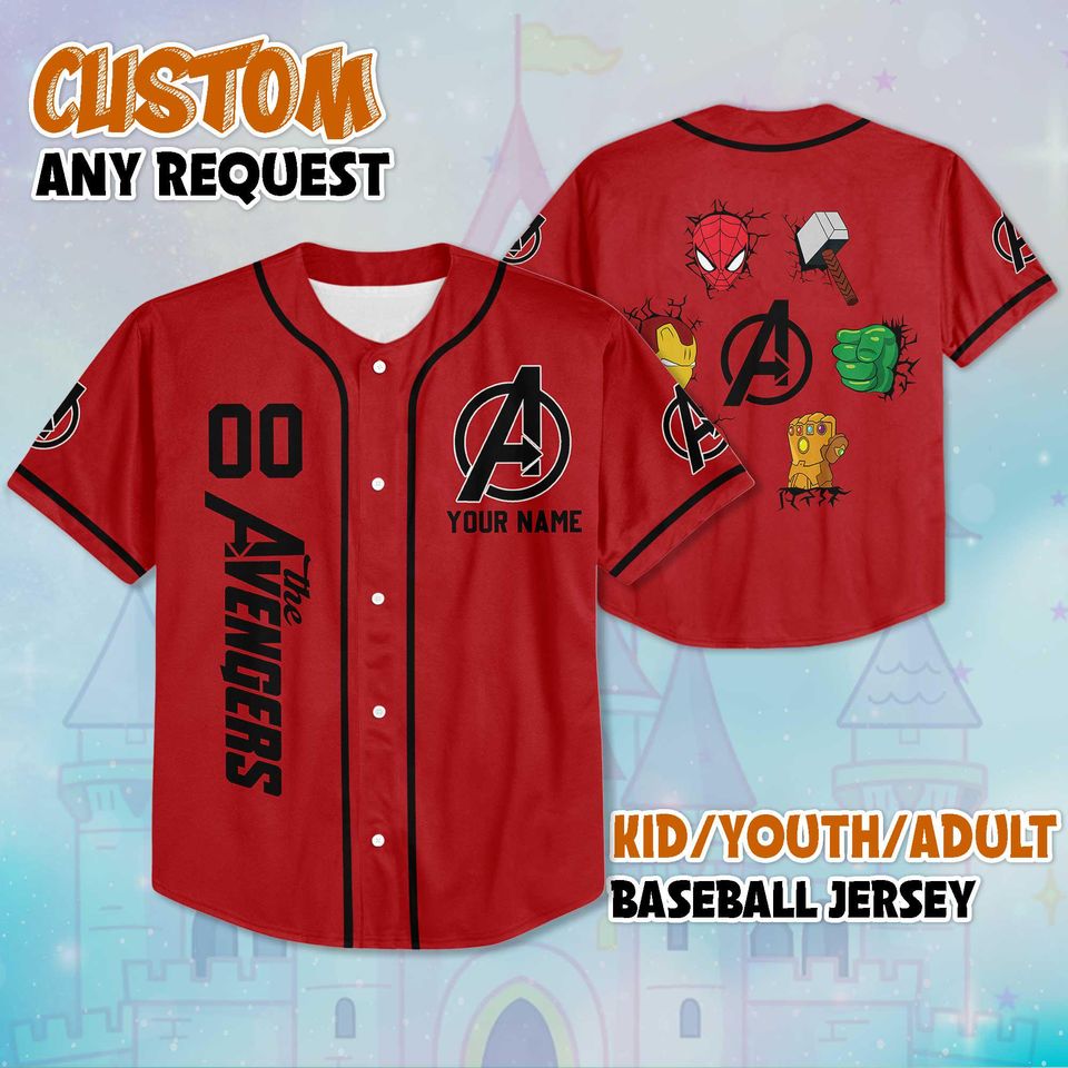 Personalized The Avengers Baseball Jersey, Custom Marvel Superhero Baseball Shirt