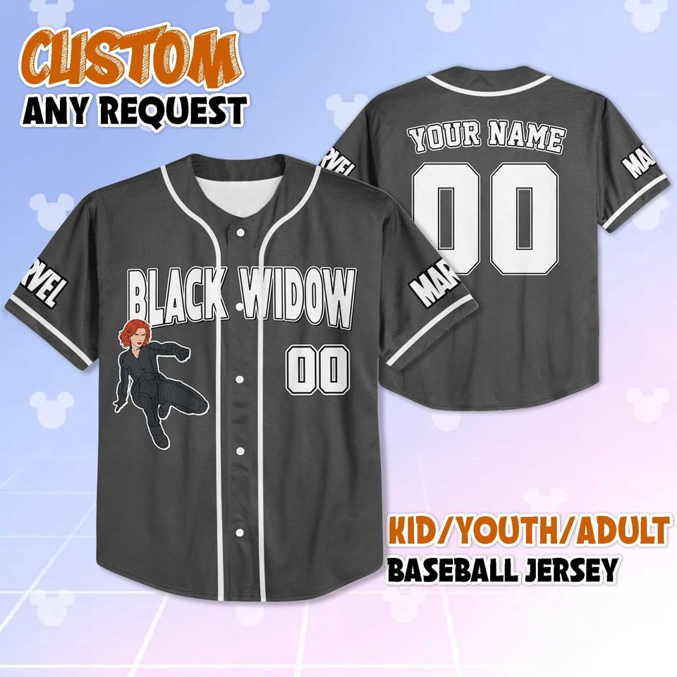Custom Black Widow Baseball Jersey, Personalized Superhero Baseball Shirt