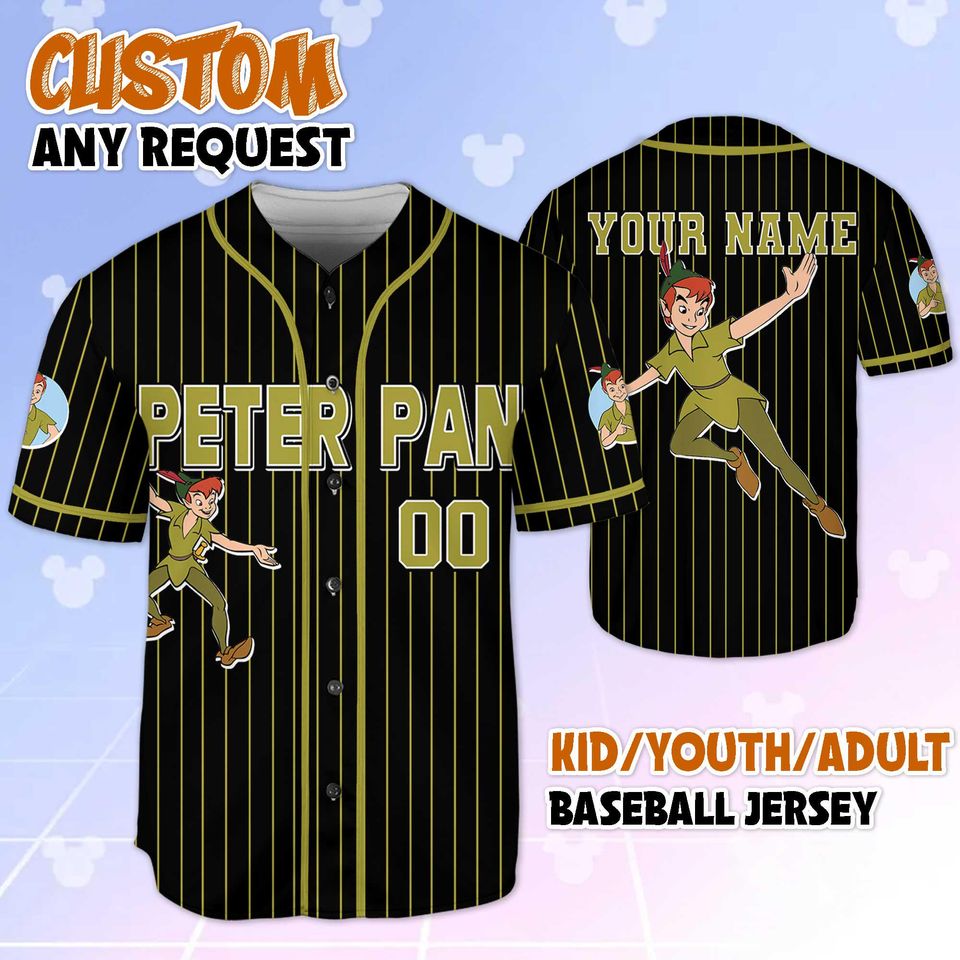Personalized Peter Pan Baseball Jersey, Custom Disney Neverland Shirt