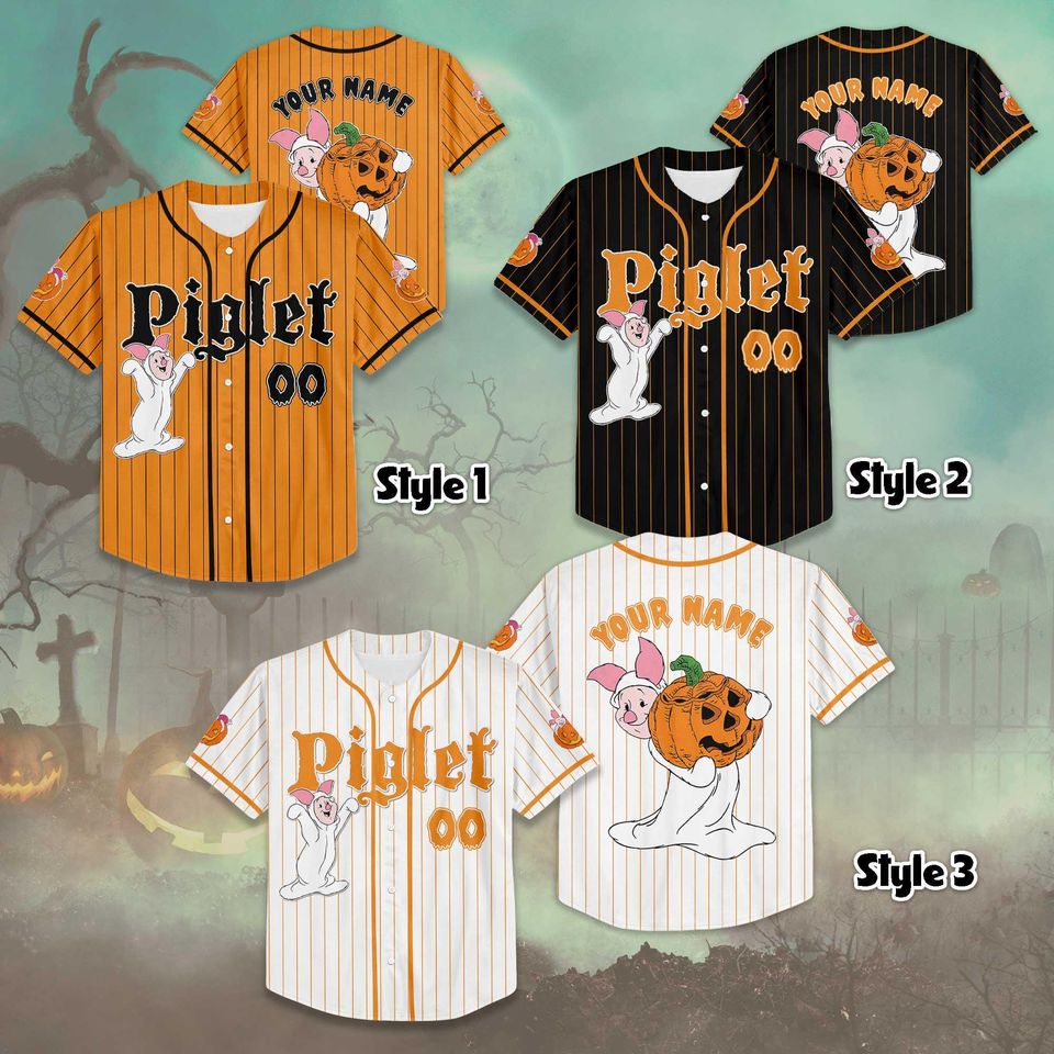 Personalized Piglet Halloween Baseball Jersey, Custom Disney Winnie the Pooh Shirt