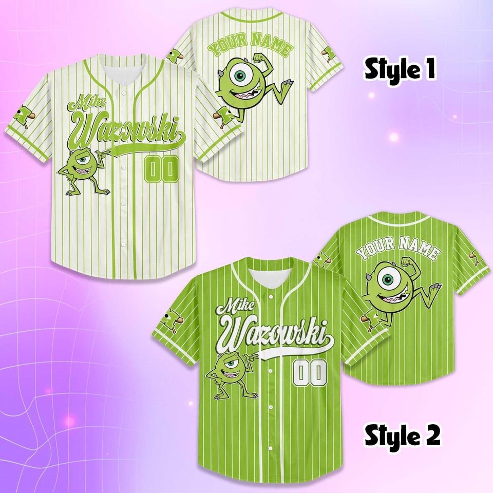 Personalized Mike Wazowski Baseball Jersey, Disney Monsters Inc Baseball Shirt