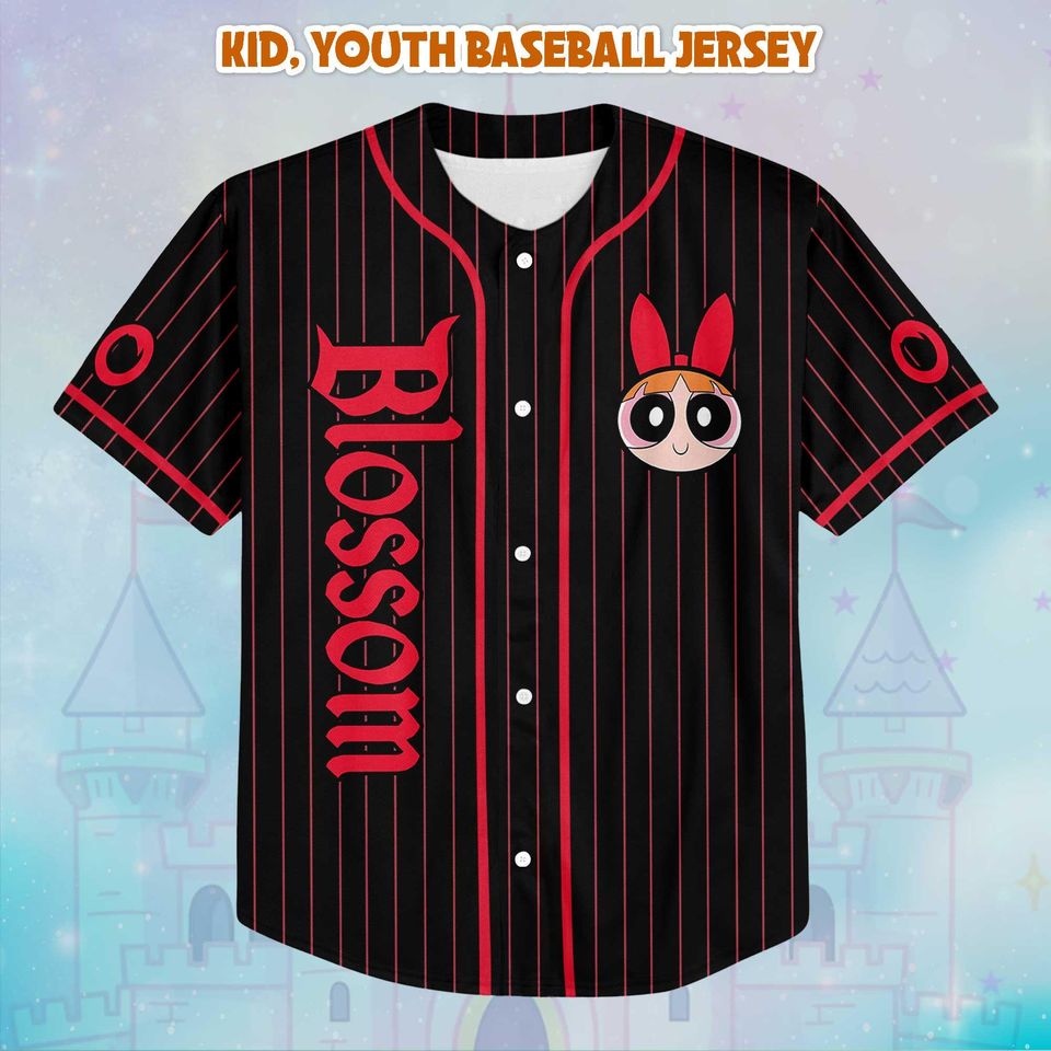 Personalized Blossom Baseball Jersey, Custom The Powerpuff Girls Jersey Shirt