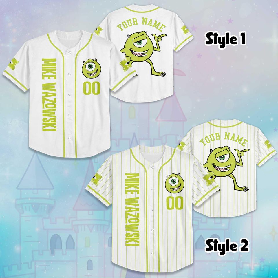 Personalized Mike Wazowski Baseball Jersey, Custom Disney Monsters Inc Shirt