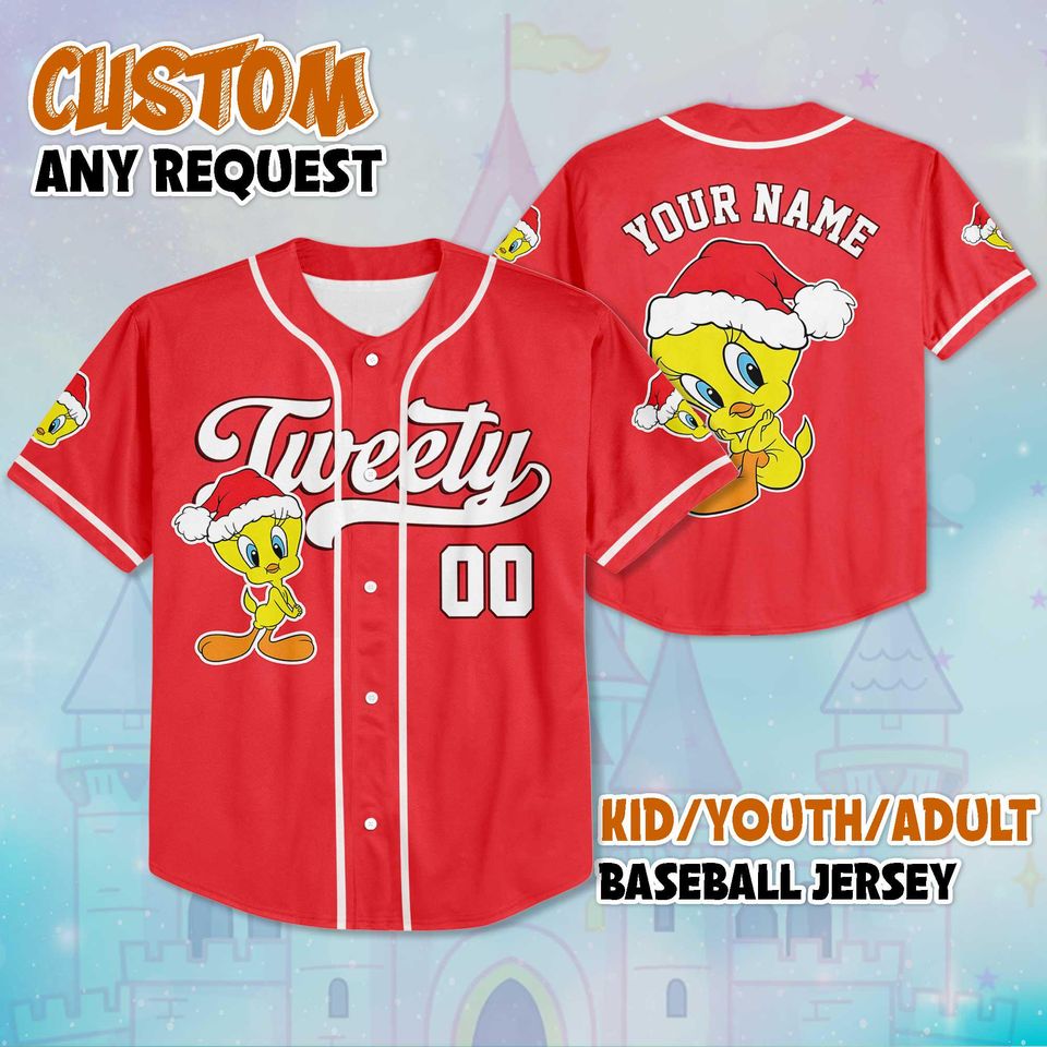 Personalized Tweety Baseball Jersey, Custom Looney Tunes Team Outfit