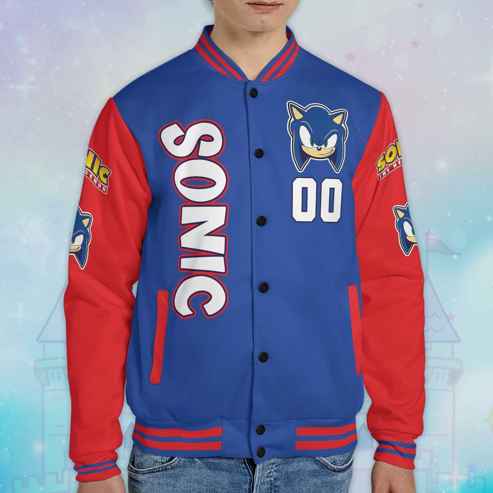 Custom Sonic Varsity Jacket, Personalized Sonic the Hedgehog Baseball Jacket, Kids Youth Adult Varsity Jacket
