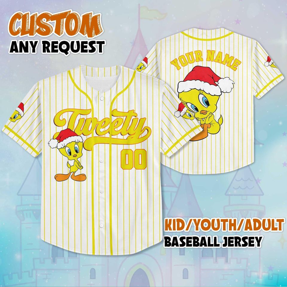 Personalized Tweety Baseball Jersey, Custom Looney Tunes Team Outfit